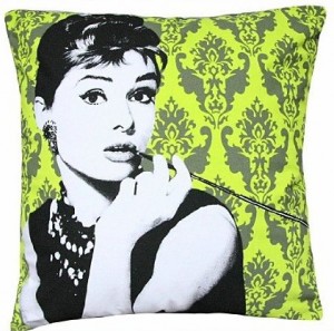 Audrey Hepburn Pop Art Green Pillow