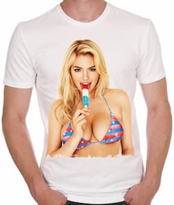 Kate Upton Eating Ice Cream In A Bikini T-Shirt
